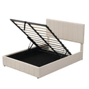 Full size Upholstered Platform bed with a Hydraulic Storage System - Beige - Supfirm