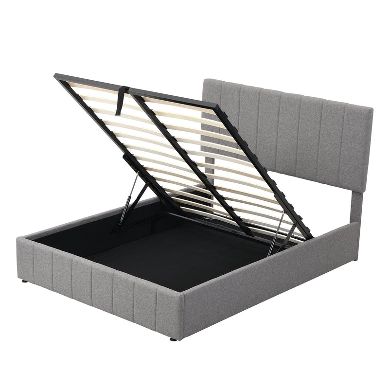 Full size Upholstered Platform bed with a Hydraulic Storage System - Gray - Supfirm