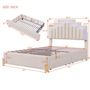 Full Size Upholstered Platform Bed with LED Lights and 4 Drawers, Stylish Irregular Metal Bed Legs Design, Beige - Supfirm