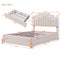 Full Size Upholstered Platform Bed with LED Lights and 4 Drawers, Stylish Irregular Metal Bed Legs Design, Beige - Supfirm