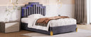 Full Size Upholstered Platform Bed with LED Lights and 4 Drawers, Stylish Irregular Metal Bed Legs Design, Gray - Supfirm