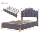 Full Size Upholstered Platform Bed with LED Lights and 4 Drawers, Stylish Irregular Metal Bed Legs Design, Gray - Supfirm