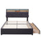 Full Size Upholstered Platform Bed with Storage Headboard, LED, USB Charging and 2 Drawers, Dark Gray - Supfirm