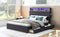 Full Size Upholstered Platform Bed with Storage Headboard, LED, USB Charging and 2 Drawers, Dark Gray - Supfirm