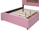 Full Size Upholstered Storage Platform Bed with Cartoon Ears Headboard, LED and USB, Pink - Supfirm