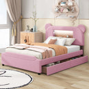 Full Size Upholstered Storage Platform Bed with Cartoon Ears Headboard, LED and USB, Pink - Supfirm