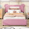 Full Size Upholstered Storage Platform Bed with Cartoon Ears Headboard, LED and USB, Pink - Supfirm