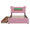 Full Size Upholstered Storage Platform Bed with Cartoon Ears Headboard, LED and USB, Pink - Supfirm