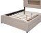 Full Size Upholstered Storage Platform Bed with Cartoon Ears Shaped Headboard, LED and USB, Beige - Supfirm