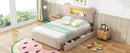 Full Size Upholstered Storage Platform Bed with Cartoon Ears Shaped Headboard, LED and USB, Beige - Supfirm