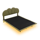 Full Size Upholstery LED Floating Bed with PU Leather Headboard and Support Legs,Green - Supfirm