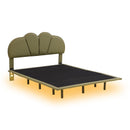 Full Size Upholstery LED Floating Bed with PU Leather Headboard and Support Legs,Green - Supfirm