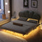 Full Size Upholstery LED Floating Bed with PU Leather Headboard and Support Legs,Green - Supfirm