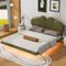 Full Size Upholstery LED Floating Bed with PU Leather Headboard and Support Legs,Green - Supfirm