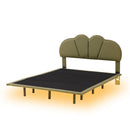 Full Size Upholstery LED Floating Bed with PU Leather Headboard and Support Legs,Green - Supfirm