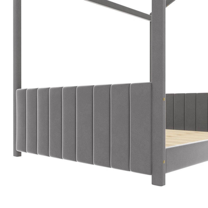 Full Size Velvet House Bed Wood Bed, Gray - Supfirm