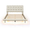 Full Size Velvet Platform Bed with LED Frame, Thick & Soft Fabric and Button-tufted Design Headboard, Beige - Supfirm