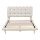 Full Size Velvet Platform Bed with LED Frame, Thick & Soft Fabric and Button-tufted Design Headboard, Beige - Supfirm