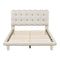 Full Size Velvet Platform Bed with LED Frame, Thick & Soft Fabric and Button-tufted Design Headboard, Beige - Supfirm