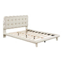 Full Size Velvet Platform Bed with LED Frame, Thick & Soft Fabric and Button-tufted Design Headboard, Beige - Supfirm