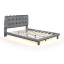 Full Size Velvet Platform Bed with LED Frame, Thick & Soft Fabric and Button-tufted Design Headboard, Gray - Supfirm