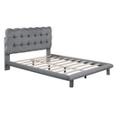 Full Size Velvet Platform Bed with LED Frame, Thick & Soft Fabric and Button-tufted Design Headboard, Gray - Supfirm