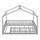 Full Size Wood Bed House Bed Frame with Fence, for Kids, Teens, Girls, Boys,Gray - Supfirm