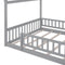 Full Size Wood Bed House Bed Frame with Fence, for Kids, Teens, Girls, Boys,Gray - Supfirm