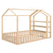 Full Size Wood House Bed with Fence and Detachable Storage Shelves, Natural (Expected Arrival Time: 1.7) - Supfirm