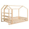 Full Size Wood House Bed with Fence and Detachable Storage Shelves, Natural (Expected Arrival Time: 1.7) - Supfirm