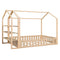 Full Size Wood House Bed with Fence and Detachable Storage Shelves, Natural (Expected Arrival Time: 1.7) - Supfirm