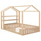 Full Size Wood House Bed with Fence and Detachable Storage Shelves, Natural (Expected Arrival Time: 1.7) - Supfirm