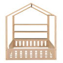 Full Size Wood House Bed with Fence and Detachable Storage Shelves, Natural (Expected Arrival Time: 1.7) - Supfirm