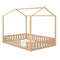 Full Size Wood House Bed with Fence and Detachable Storage Shelves, Natural (Expected Arrival Time: 1.7) - Supfirm