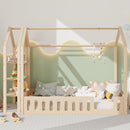 Full Size Wood House Bed with Fence and Detachable Storage Shelves, Natural (Expected Arrival Time: 1.7) - Supfirm