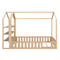 Full Size Wood House Bed with Fence and Detachable Storage Shelves, Natural (Expected Arrival Time: 1.7) - Supfirm