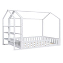 Full Size Wood House Bed with Fence and Detachable Storage Shelves, White(Expected Arrival Time: 1.7) - Supfirm