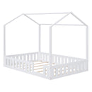 Full Size Wood House Bed with Fence and Detachable Storage Shelves, White(Expected Arrival Time: 1.7) - Supfirm