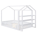 Full Size Wood House Bed with Fence and Detachable Storage Shelves, White(Expected Arrival Time: 1.7) - Supfirm