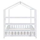 Full Size Wood House Bed with Fence and Detachable Storage Shelves, White(Expected Arrival Time: 1.7) - Supfirm