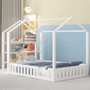 Full Size Wood House Bed with Fence and Detachable Storage Shelves, White(Expected Arrival Time: 1.7) - Supfirm