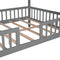 Full Size Wood House Bed with Fence, Gray - Supfirm