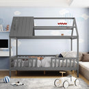 Full Size Wood House Bed with Fence, Gray - Supfirm