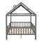 Full Size Wood House Bed with Fence, Gray - Supfirm