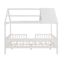 Full Size Wood House Bed with Fence, White - Supfirm