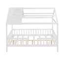 Full Size Wood House Bed with Fence, White - Supfirm