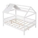 Full Size Wood House Bed with Fence, White - Supfirm