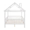 Full Size Wood House Bed with Fence, White - Supfirm