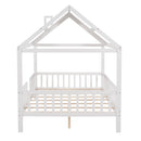 Full Size Wood House Bed with Fence, White - Supfirm