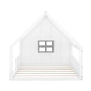 Full Size Wood House Bed with Window and Fence, White - Supfirm